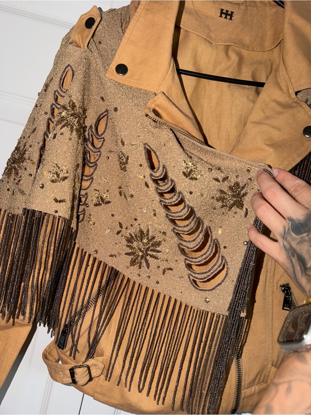 Haute Hippie Tan Fringed Leather Moto Jacket - Picture 4 of 11